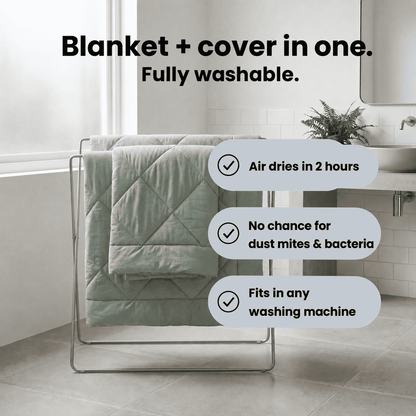 EasySleep Blanket® Quick-drying 2-in-1 duvet that eliminates the need for bedding.